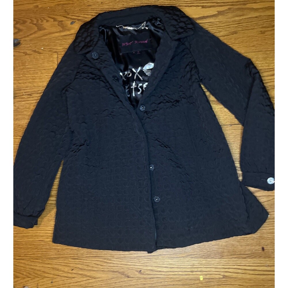 Besty Johnson Black Dot Quilted Babydoll Winter Jacket Sz Medium